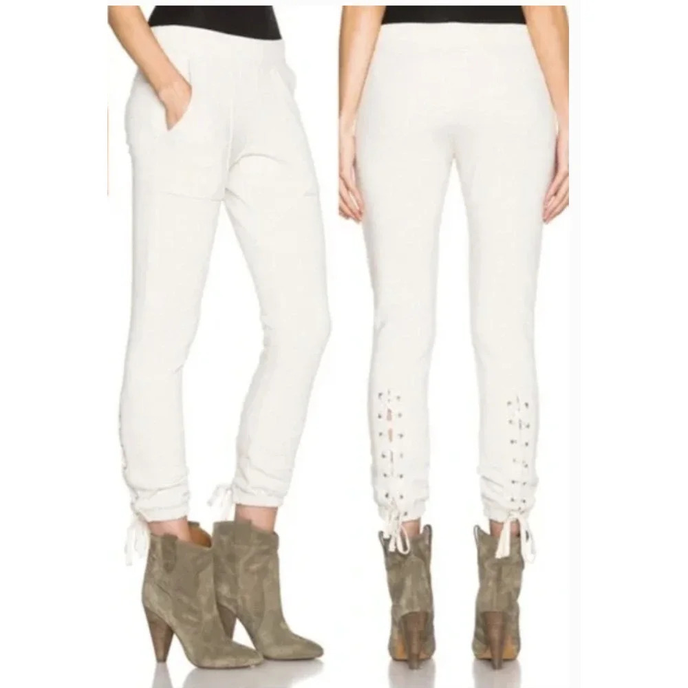 Pam & Gela Lace-up Jogger Sweatpants Oatmeal Cream Gray Size Small